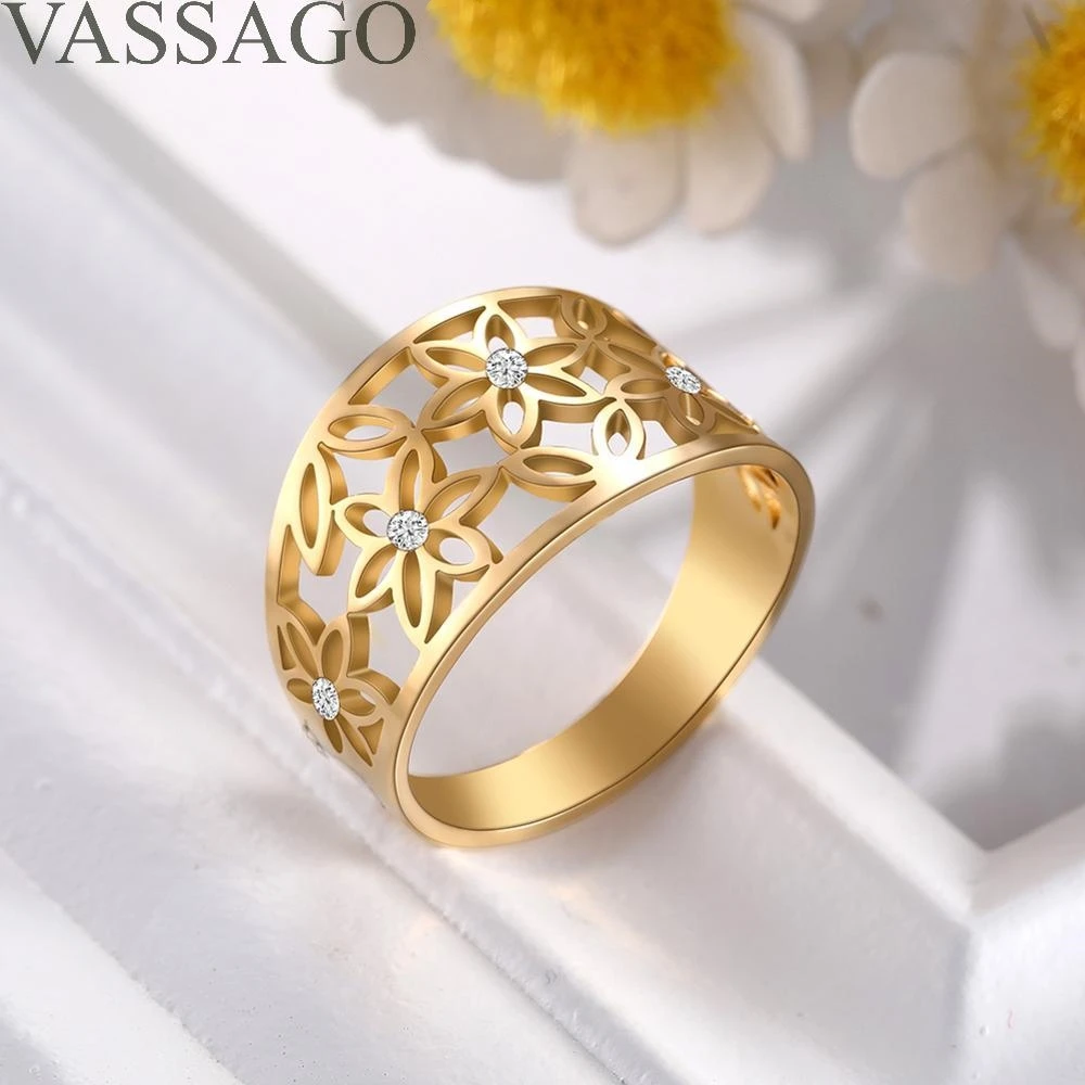 VASSAGO Bohemian Flower of Life Rings Zircon Merkabah on Flower Rings Elegant Kabbalah Sacred Geometry Mandala Ring for Women