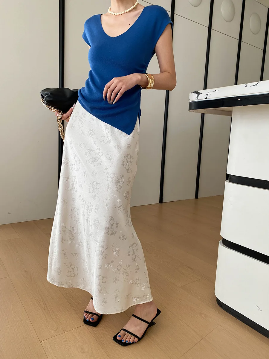 Frühlings- und Sommerrock für Damen im chinesischen Stil mit Schmetterlings-Jacquardmuster, elastischer hoher Taille und drapiertem Satin. – Detail 9
