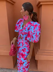 Sexy Elegent Deep V Neck Long Dresses Women Strappy 2024 Summer Party Dress Lady Banquet Dress Beachwear Female Clothes Outfit