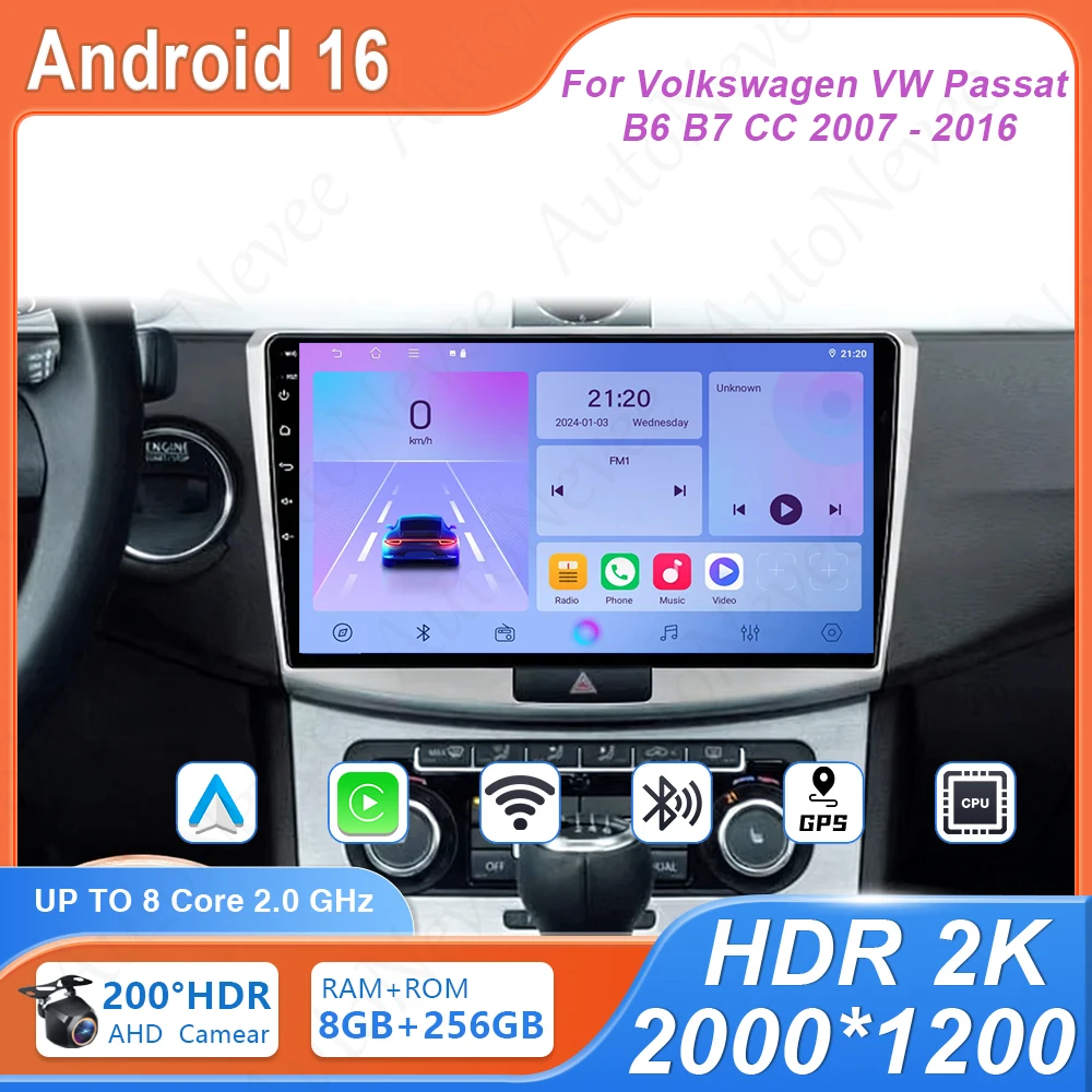 

Android 16 Carplay Auto 4G WIFI для Volkswagen VW Passat B6 B7 CC 2007-2016 GPS автомагнитола мультимедийный плеер стерео навигация