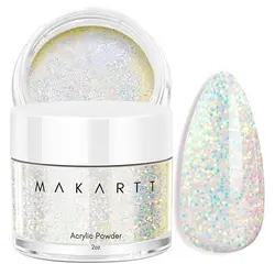 Makartt Acrylic Powder 2Oz White Glitter Acrylic Nail Supplies DIY Nail Art For Beginner Acrylic Nail Powder For Nail Extension