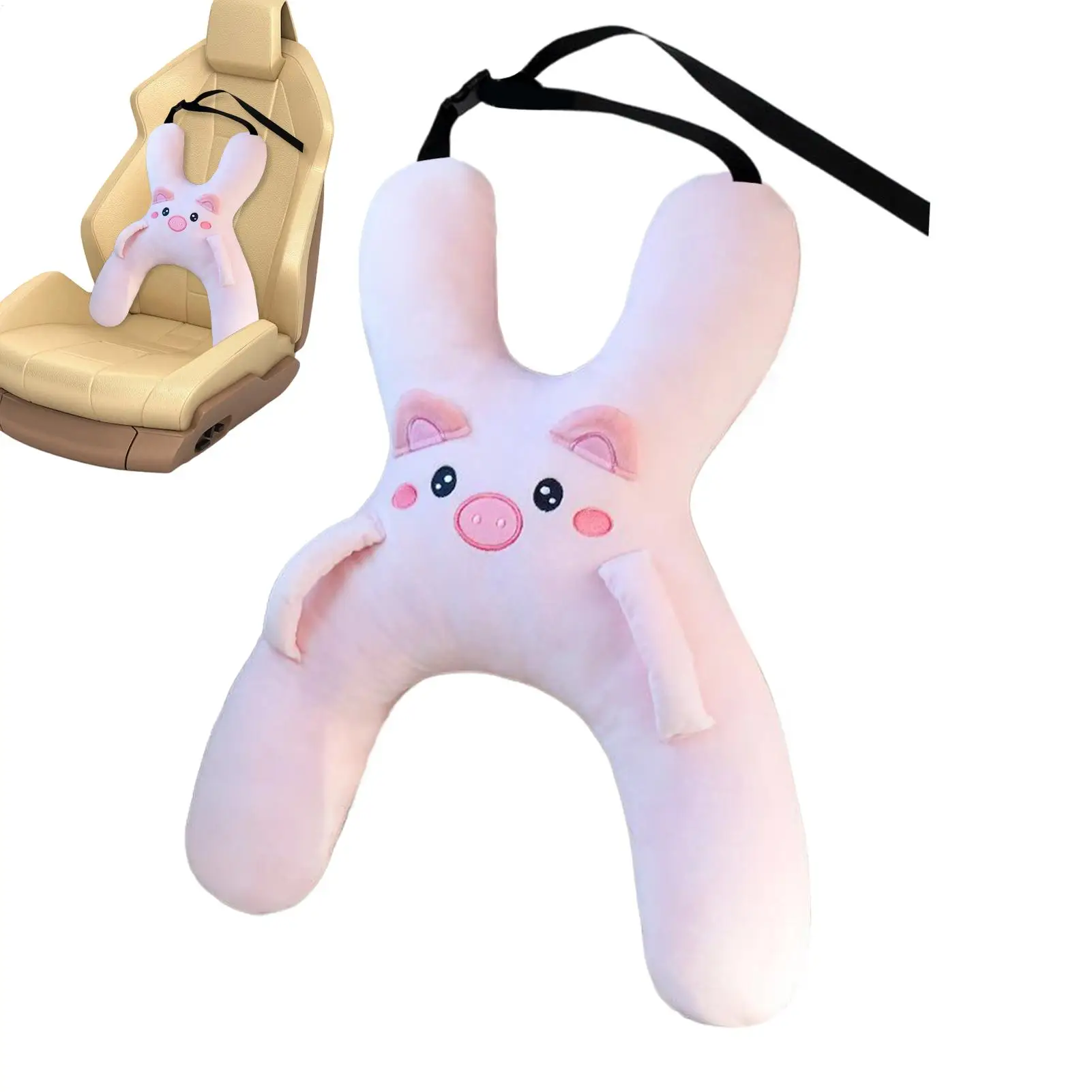 Cute Cartoon Kids Car Pillow, Removable Breathable Headrest Lumbar Support Cushion for Child Auto Interior Rest