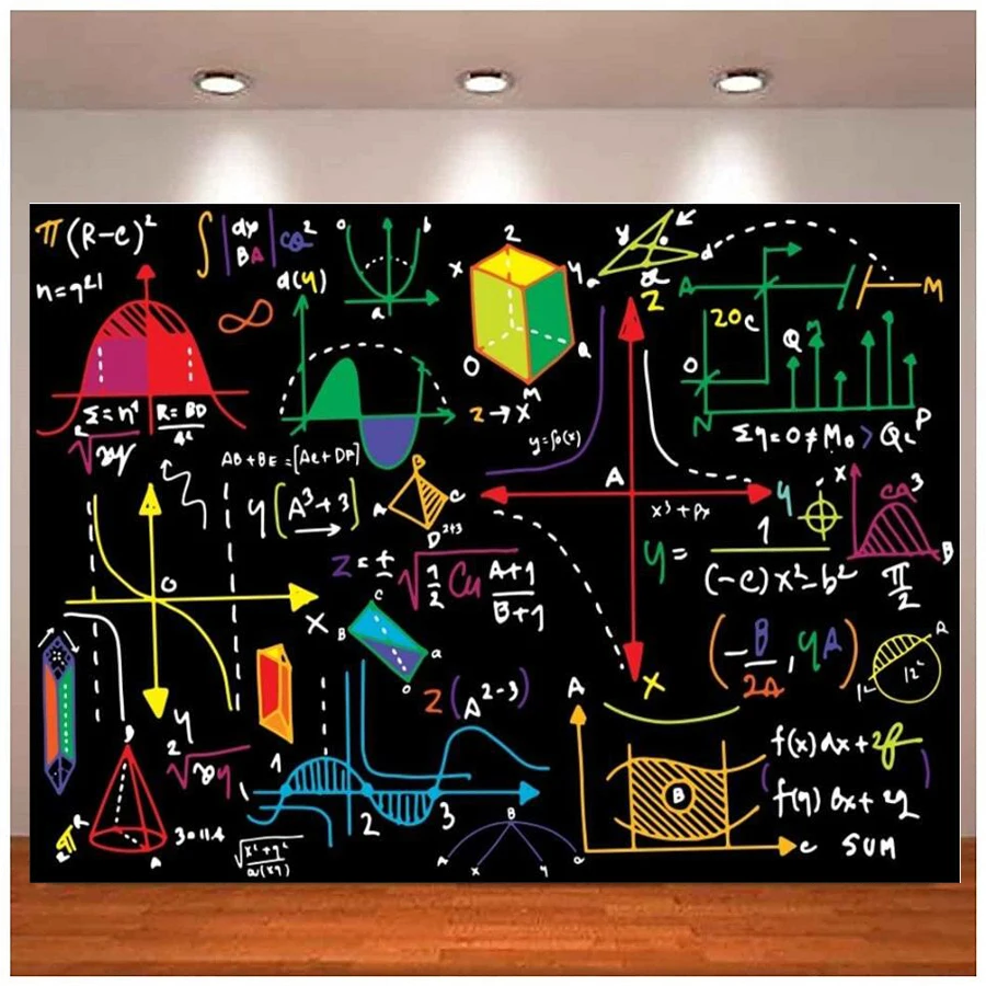 Classroom Blackboard Photography Backdrop Mathematics Course Formula Geometric Figures Pattern Back To School Background Drawing