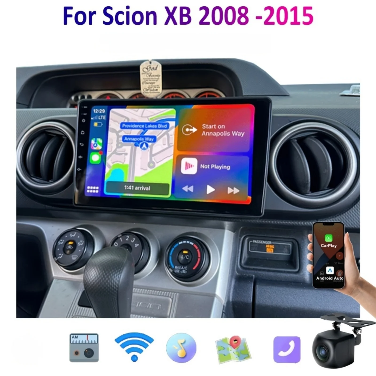 9 Inch Car Radio Stereo Android 15 GPS Navi Head Unit WiFi Bluetooth SWC Split Screen Car Player with Carplay Android Auto FM/RDS Radio 2+64G for Scion XB 2008-2015