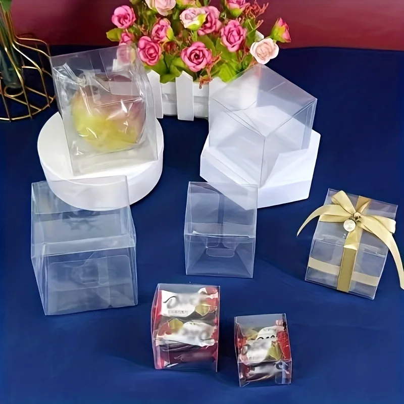 50pcs 5/6/7/8CM Square Plastic Small Gift Boxes Clear Chocolate Candy Boxes for Christmas Birthday Wedding Party Packaging Boxes view 3