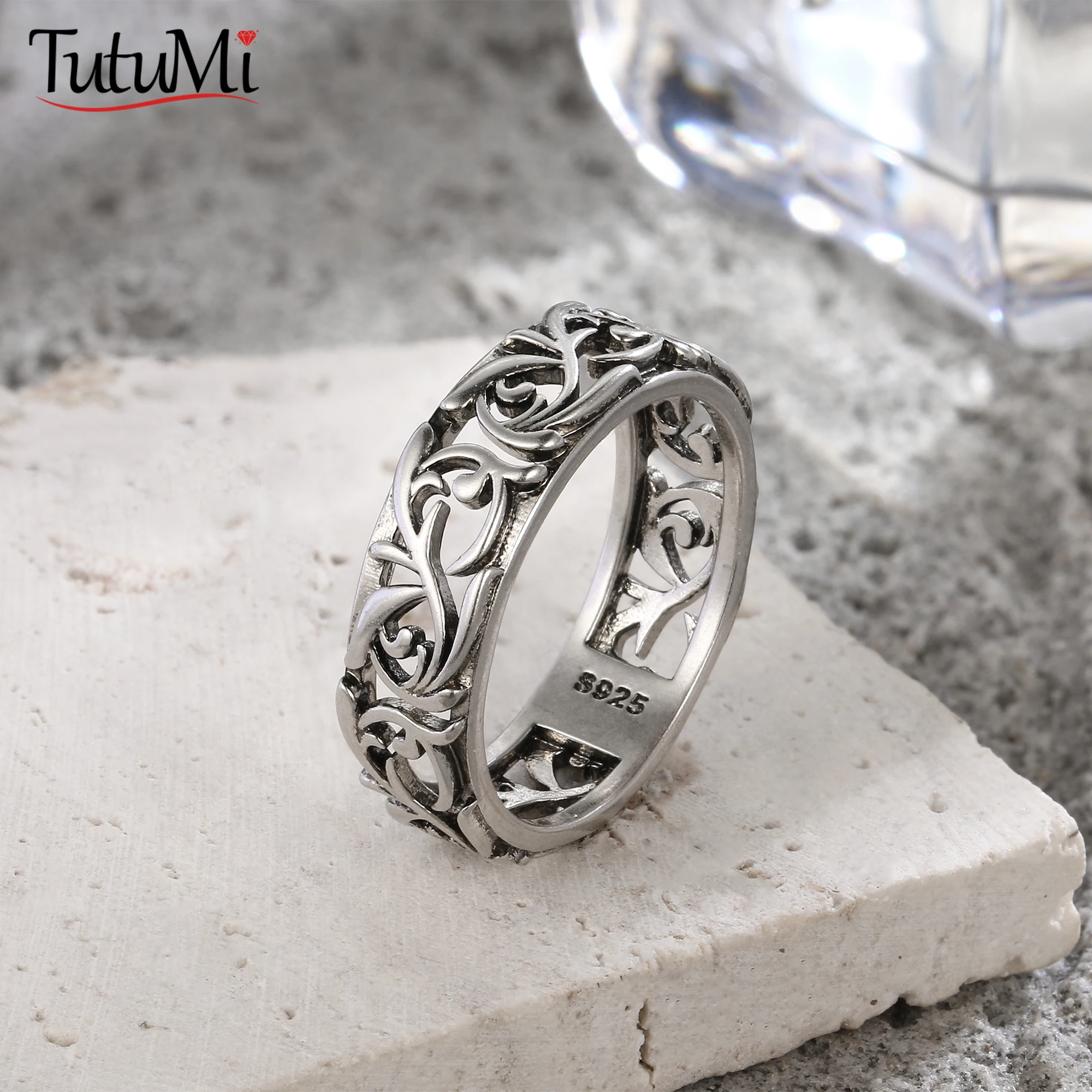 Vintage 925 Sterling Silver Flower Rings for Women Flowers Shaped Hollow Out Ring Fashion Fine Jewelry Gift