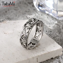 925 Sterling Silver Ring Vintage Hollow Out Design and Delicate Vintage Flower Hip Pop Rings Fine Jewelry Gift For Women Men