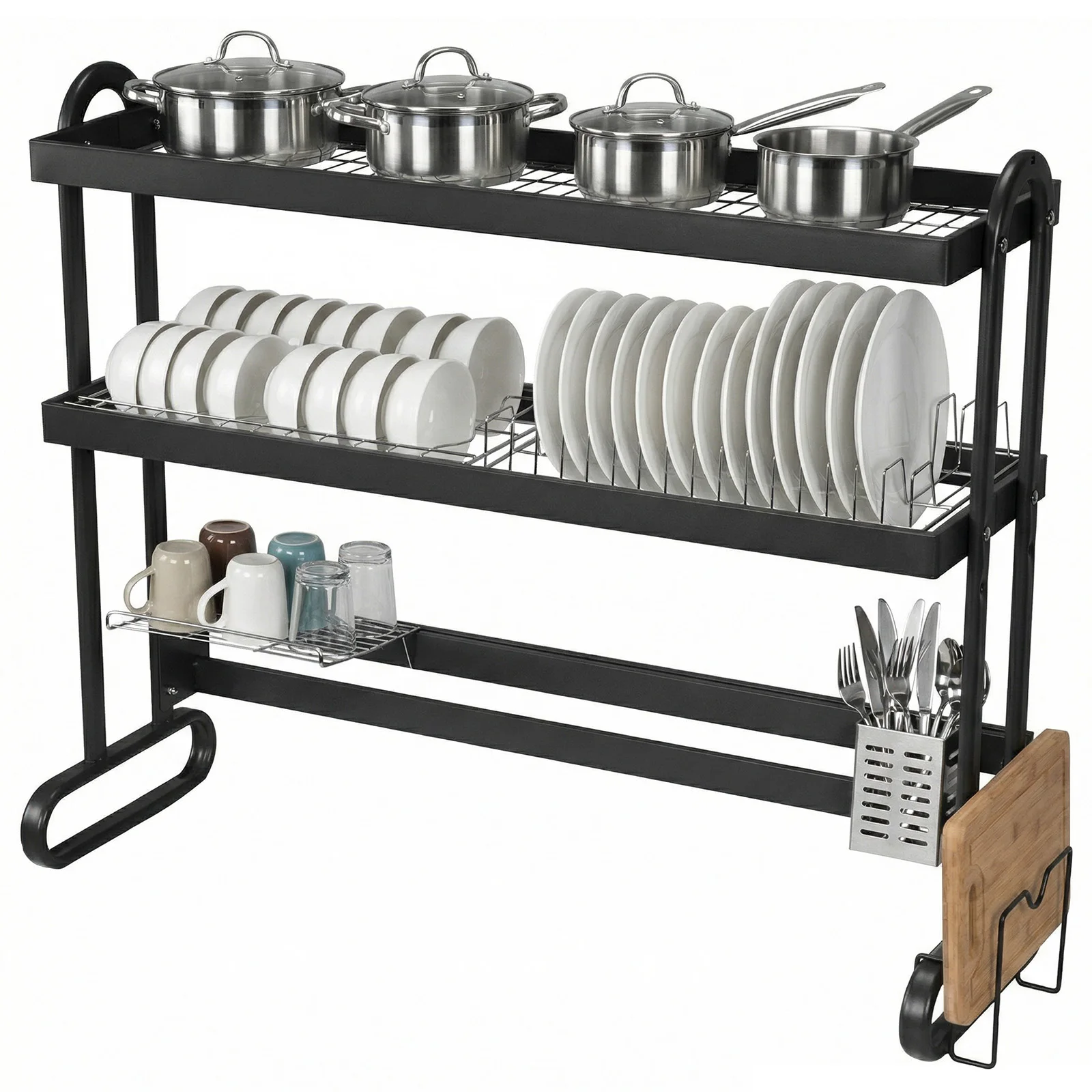 

Сушилка для посуды на кухонную столешницу с держателем для столовых приборов, над раковиной, для слива воды и хранения посуды