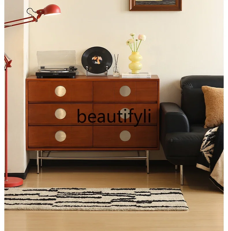 

X188 Retro solid wood six-chest cabinet polka dot storage living room bedroom large-capacity drawer cabinet