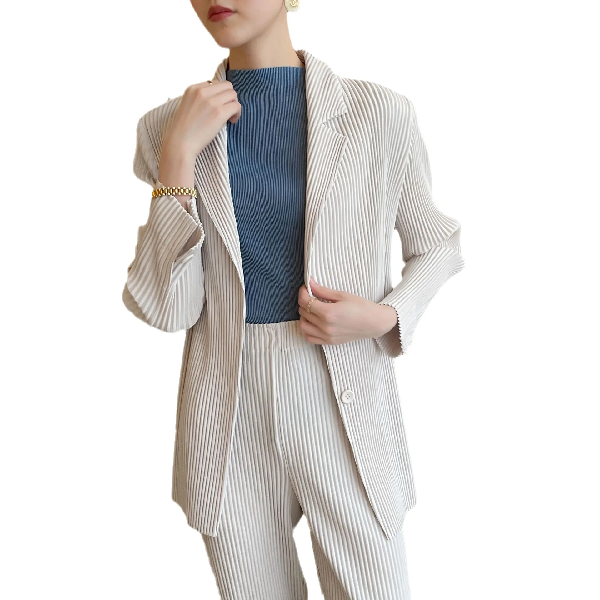 ALSEY Miyake Pleated Thickened Section White Long-sleeved High-end Fashion Suit Jacket Fall Spring New Commuter Casual Blazer