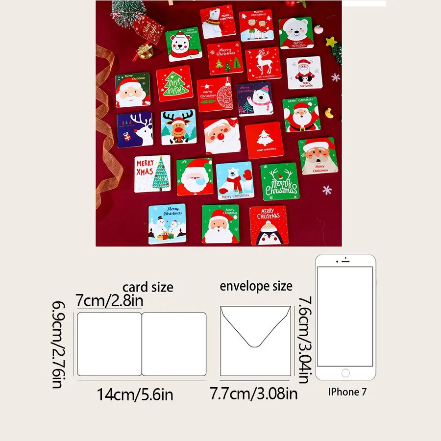 12 PCS/24PCS Random Christmas Greeting Card Kids Mini Blessing Greeting Cards Envelope New Year Postcard Gift Card Xmas Party