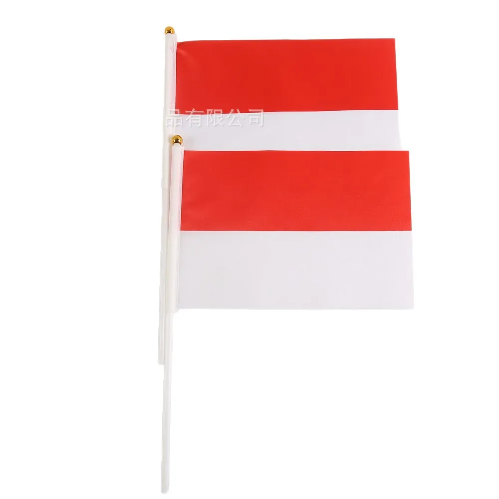 （TIKI FLAG）Indonesia hand flag 14x21cm Polyester Fade-Resistance Indonesia Hand Waving Flag with Flagpole for Events
