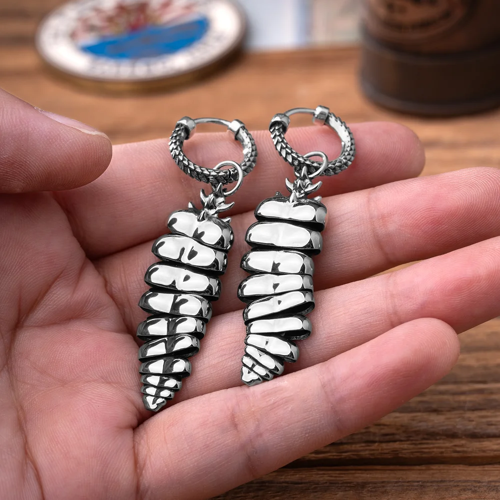COPPERTIST.WU Rattlesnake Tail Earrings | Huggie Hoop Dangle Earrings Shakeable Fidget Jewelry Gift for Men Women (White Bronze)