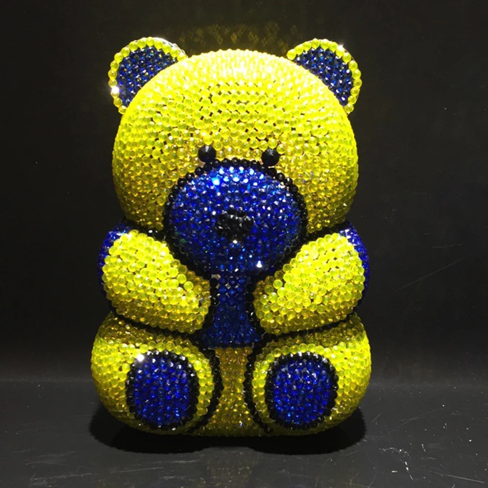 

Bear-Shaped Yellow Rhinestone Diamond Wedding Party Bags Luxury Designer Women Evening Clutches Purses Formal Dinner Handbags