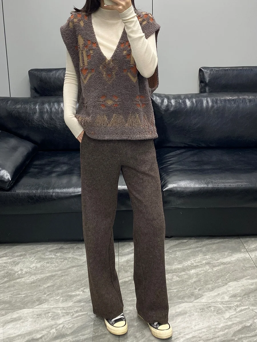 

Женские брюки Slim Fit с широкими штанинами, свободные повседневные брюки с флисовой подкладкой, прямые шерстяные брюки, модные зимние брюки