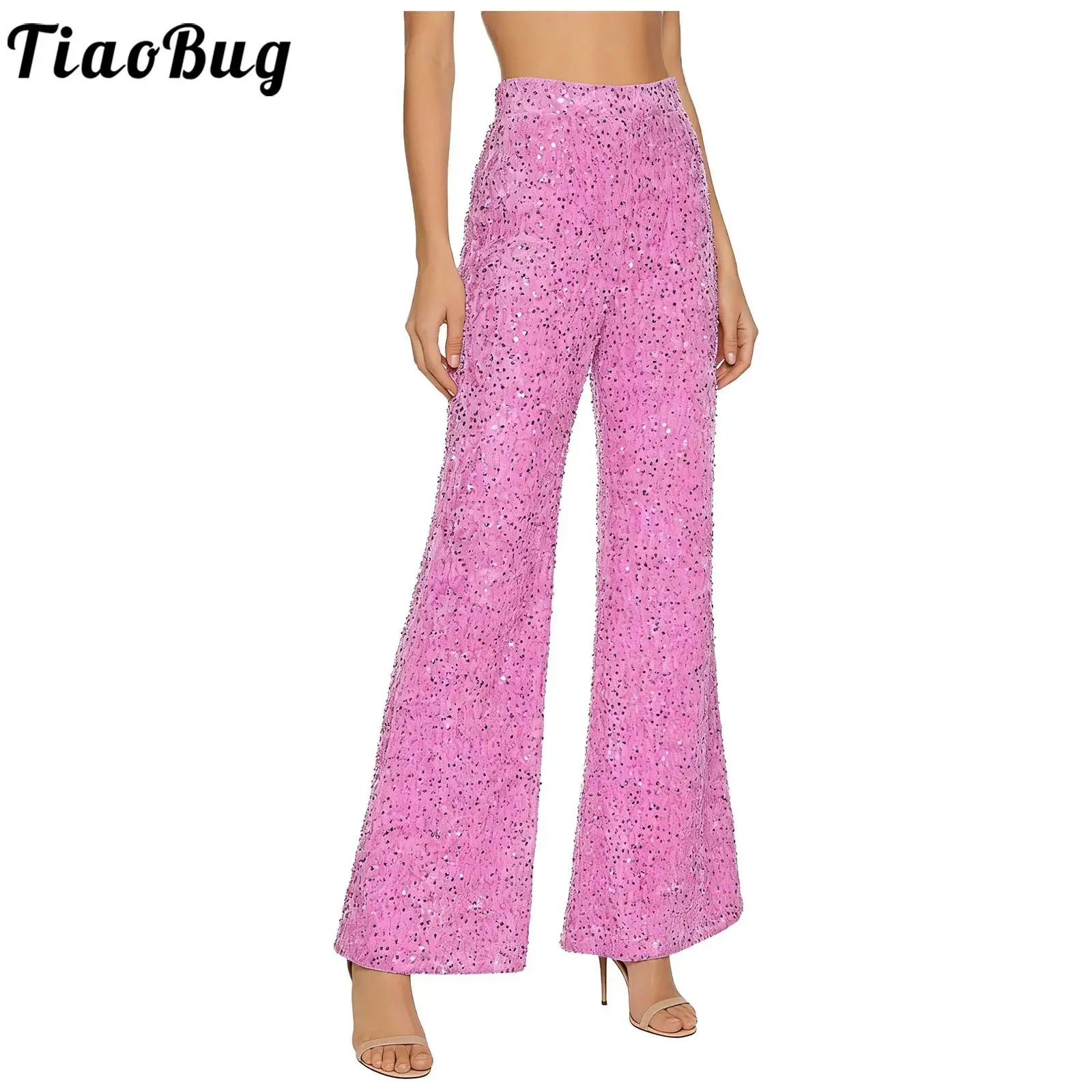 

Женские ретро-брюки с блестящими пайетками, широкие, расклешенные, из бархата, с высокой талией, длинные, для клубов, танцев, рейвов и вечеринок