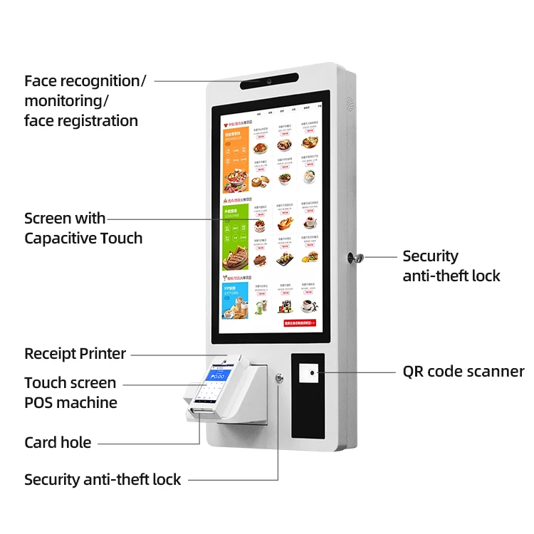 Ordering Payment Touchscreen Self-service Kiosk Restaurant WIFI Network 27 Inch LCD