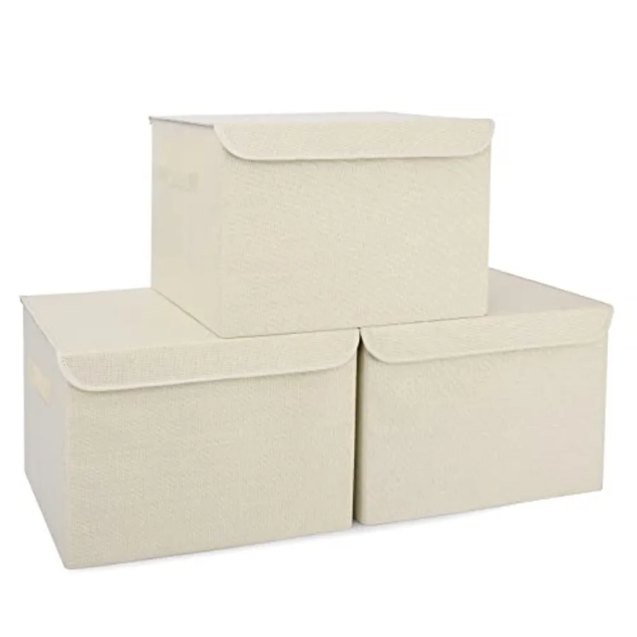 

4 Quarts Collapsible Stackable Storage Bins Cube with Lids [] Foldable Fabric Linen Storage Boxes Closet Organizer Baskets with