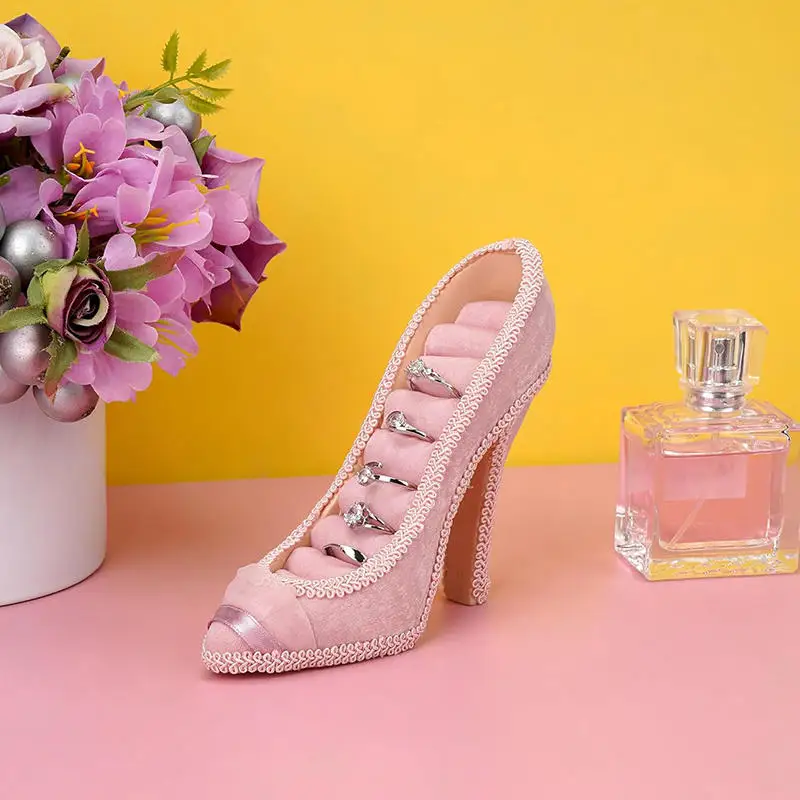 High Heels Shoe Model Ring Jewelry Display Stand Holder Earring Rack Jewellery Tray Storage Organizer Case For Counter Display