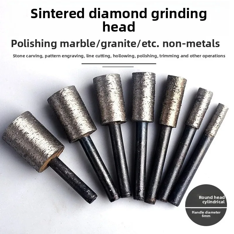 46 Grit Sintered Diamond Grinding Head / Cylindrical Full Sand Rod / Stone Cement Cast Iron Carving Marking / Polishing Tool