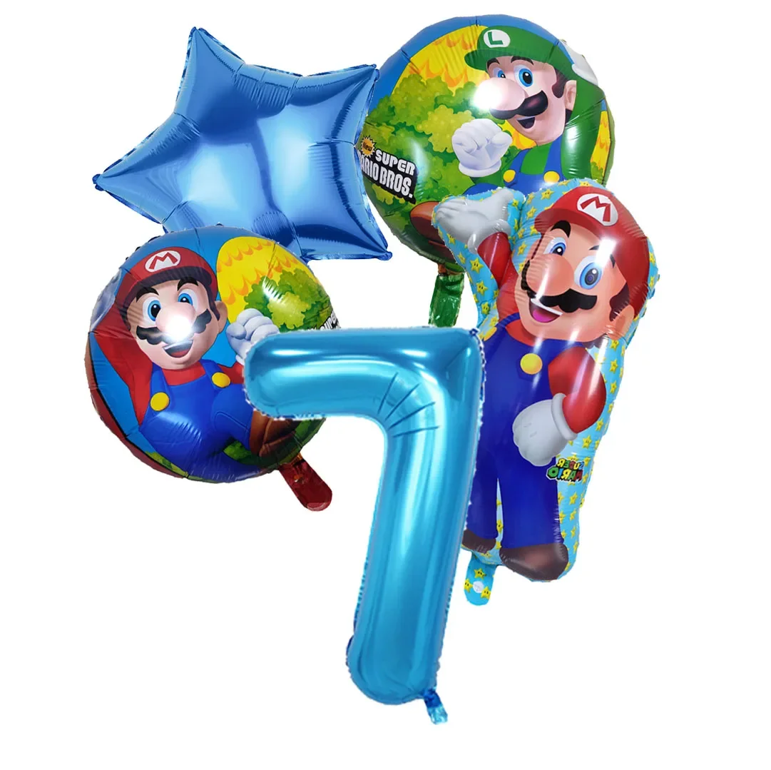 مجموعة بالونات أرقام عيد ميلاد سوبر ماريوس لتزيين الحفلات، بالونات من فيلم الألومنيوم، مستلزمات ديكور غرفة الأطفال، ملحقات الألعاب هدية