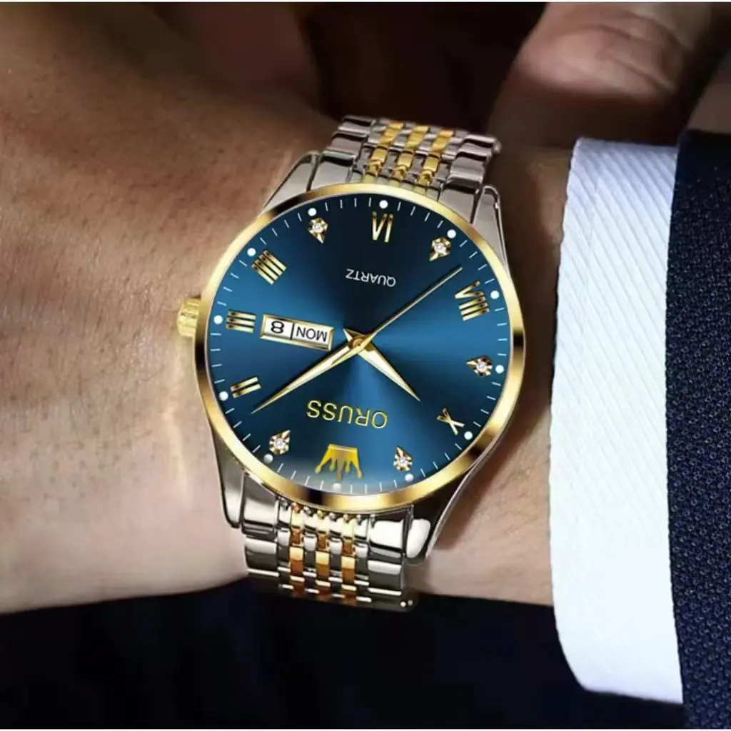 ORUSS оригинальные элитные роскошные мужские часы светящиеся часы для мужчин часы деловые наручные часы из нержавеющей стали водонепроницаемые кварты