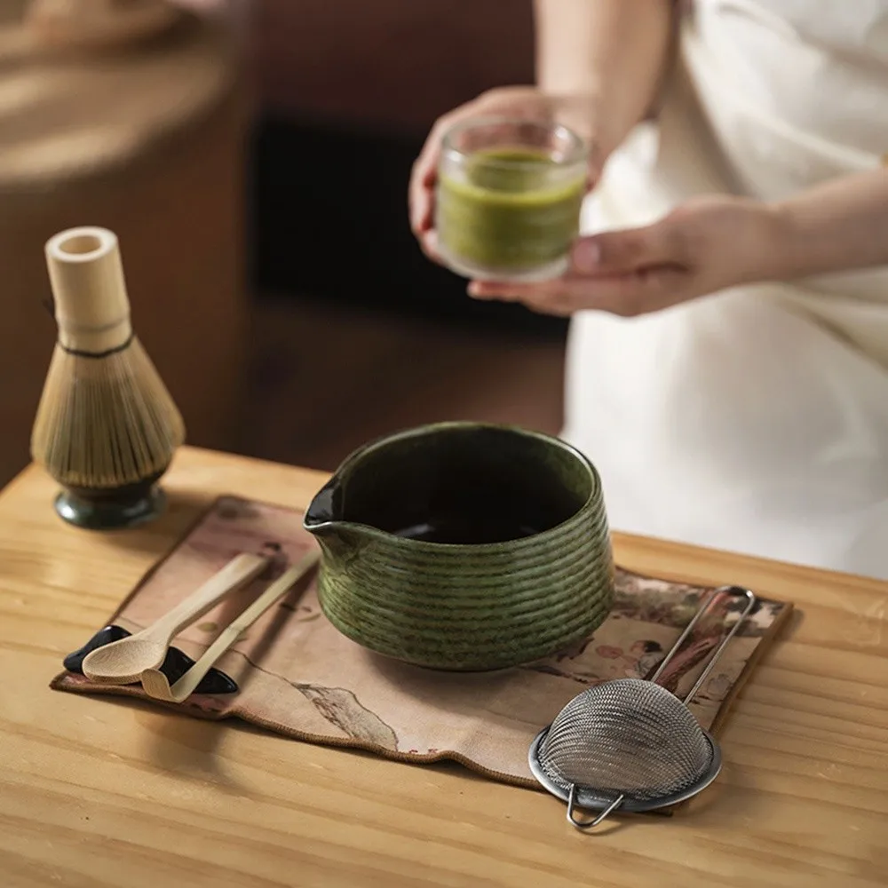 

4PCS Ceramic Bamboo Japanese Matcha Tea Set Matcha Bowl Matcha Whisk Holder Matcha Whisk Set Reusable Whisk Teaspoon Tea Sets