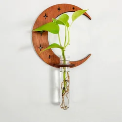 Plant Propagation Station Wall Hanging Wooden Moon Phase Plant Terrarium for Hydroponics Home Office Decor Air Plant Holder Gift