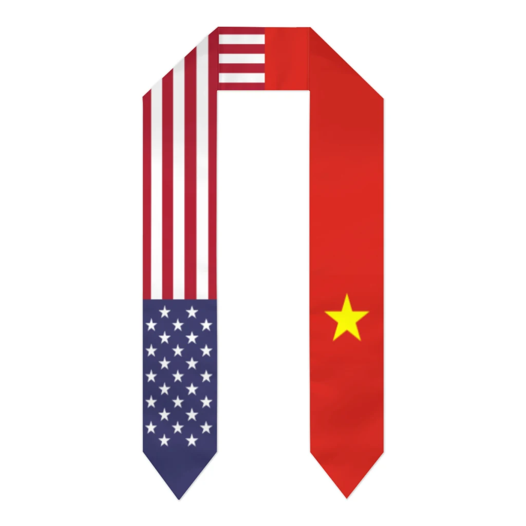 Graduation Sash Vietnam & USA United States Flag Stole Shawls Graduate Wraps Scraf International Student Pride Gifts