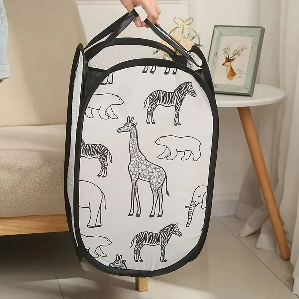 Cartoon Foldable Dirty Clothes Basket Three sided Grid Dirty Clothes Basket Breathable Dirty Clothes Storage Basket image 2