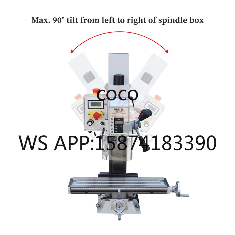 Digital VM18L Small Milling Machine, Multifunctional Drilling & Milling Machine with Infinitely Variable Speed and Spindle Box