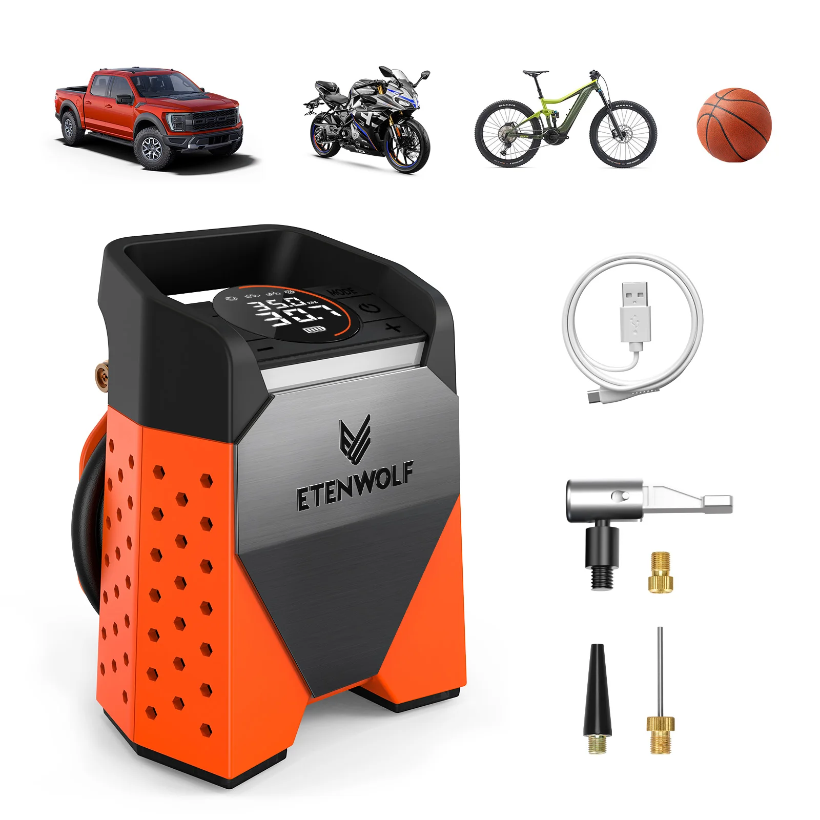 ETENWOLF S3SE 7800mAh 160 PSI Portable Air Compressor Super Fast Tire Inflator for Cars Motorcycles Bikes  Pickups, Power Bank