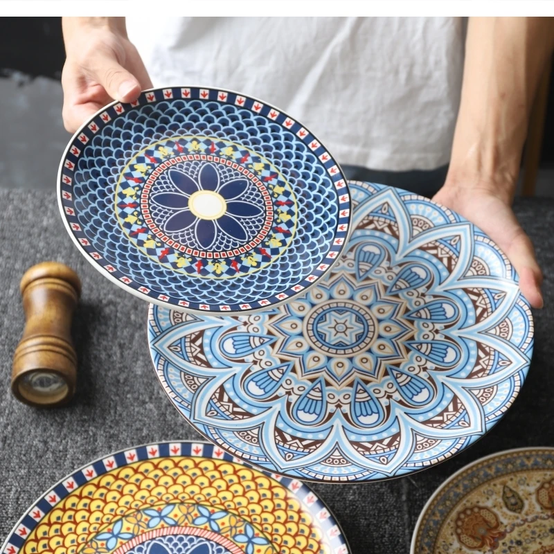 

Цветной узор, керамический стейк, украшение на стену, круглый десерт, суши, кухонная посуда