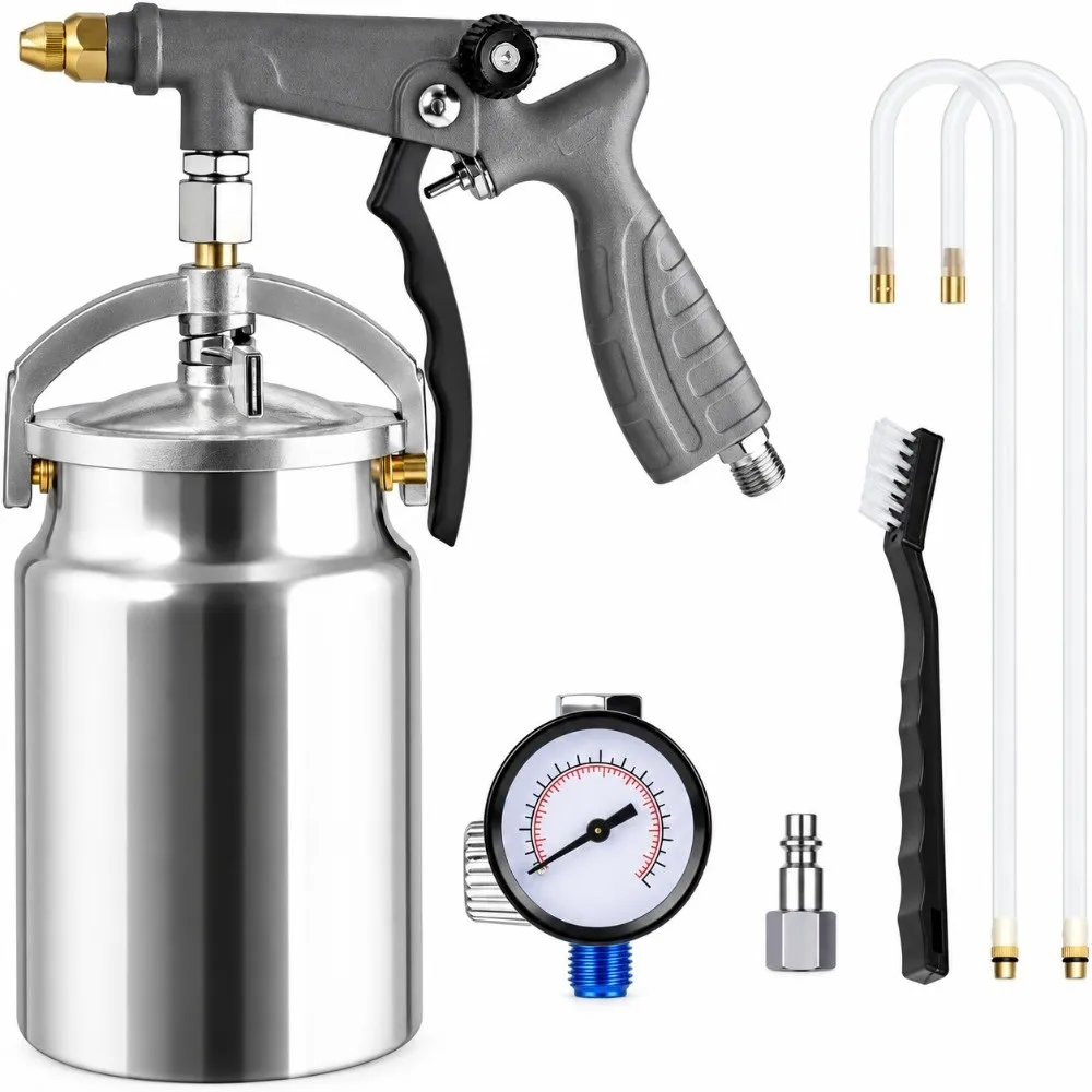 7pcs Quick Release Undercoating Spray Gun Kit Straight Spray Hose Large Opening Tank Car Spray Gun Pressure Gage
