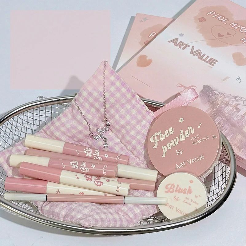 Pink Mist Soft Light Makeup Gift Box Lip Color powder blusher powder Eyebrow Pencil eyeliner eye black Makeup Set Holiday Gift