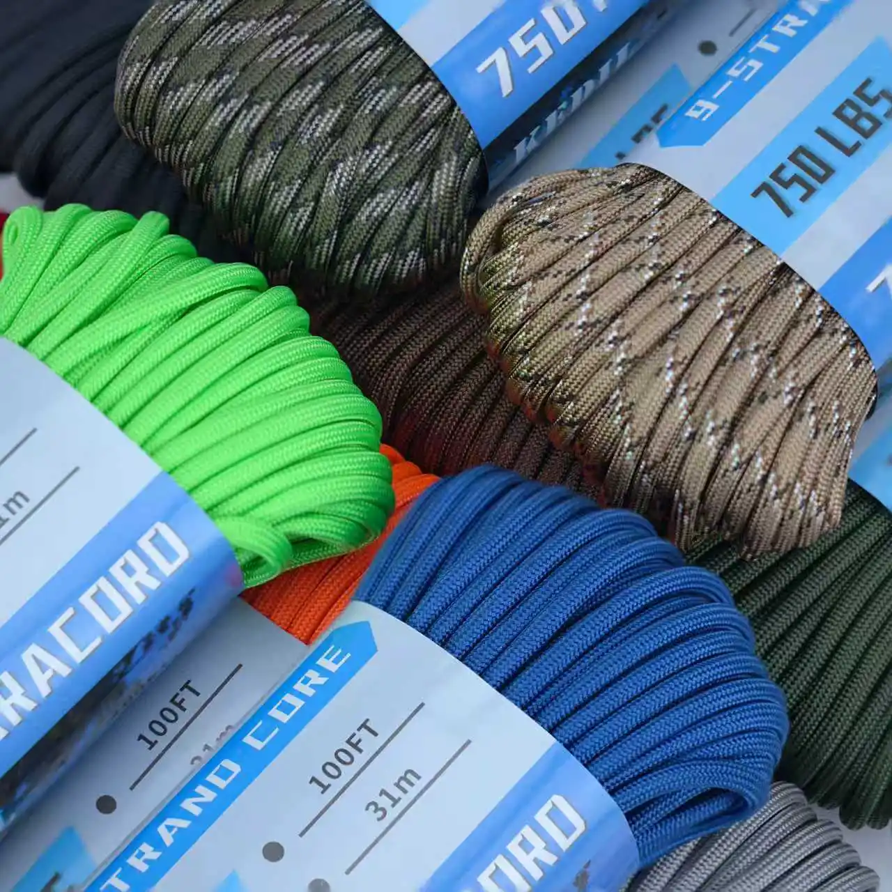 Nylon 9-adriges 750lb Paracord-Seil, 15/31 m Durchmesser, 4 mm, militärische taktische Überlebens-Fallschirmschnur für DIY-Armband, Lanyard, Zelt im Freien – Detail 1