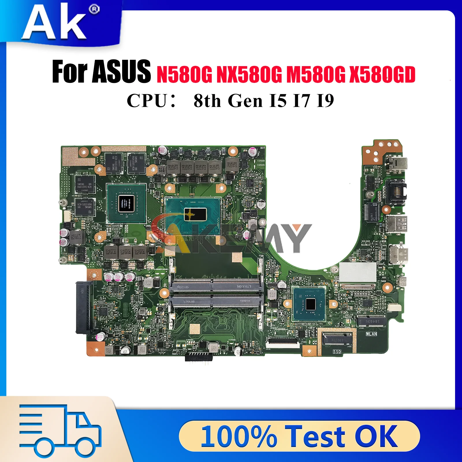 

X580GD Laptop Motherboard For ASUS VivoBook NX580G M580G X580GD N580G X580G Notebook Mainboard With I5 I7 I9 CPU 112% tests OK