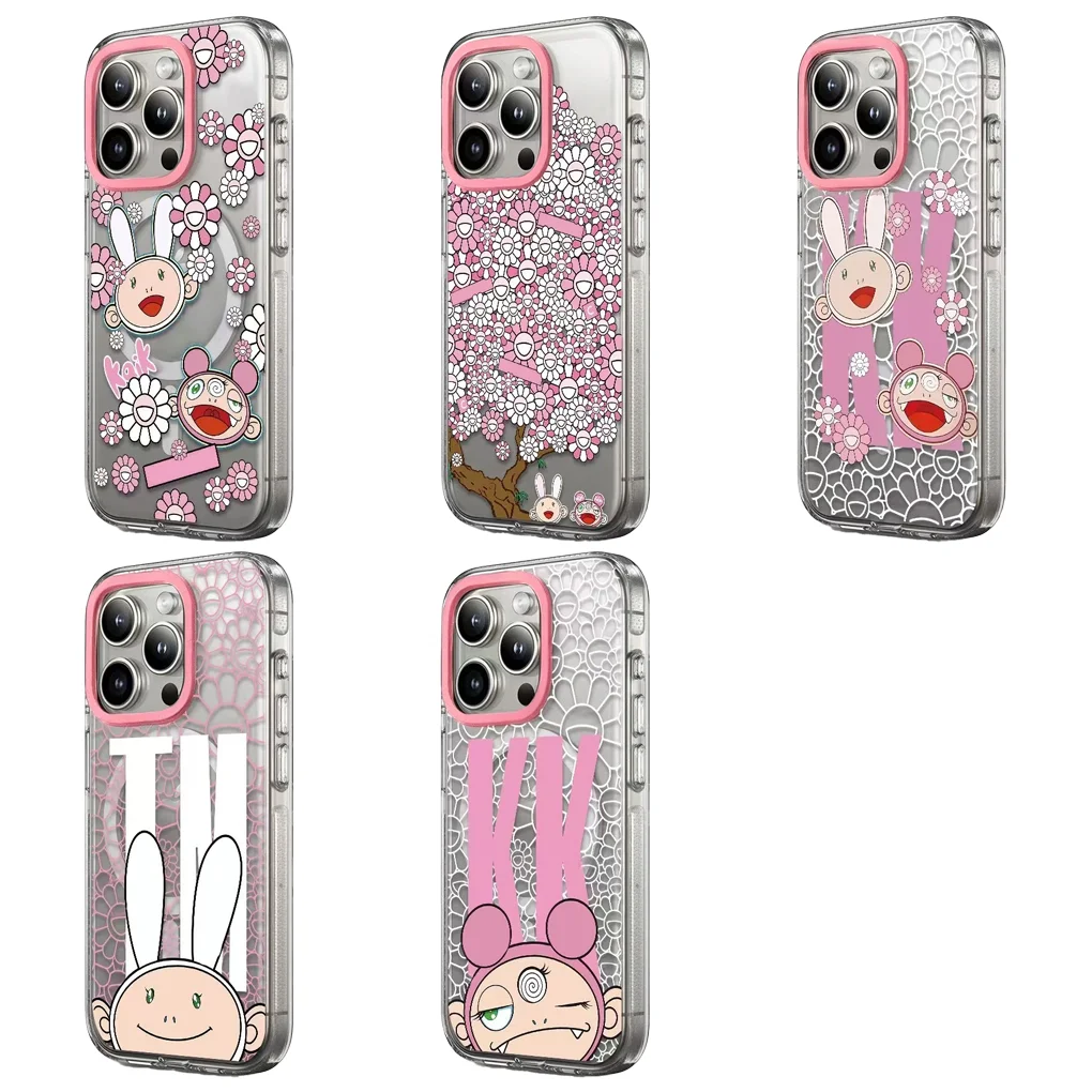 

Cartoon Flowers Pink Camera Frame Transparent Border IPhone 15 16 Pro Max Case - Protective IPhone Case
