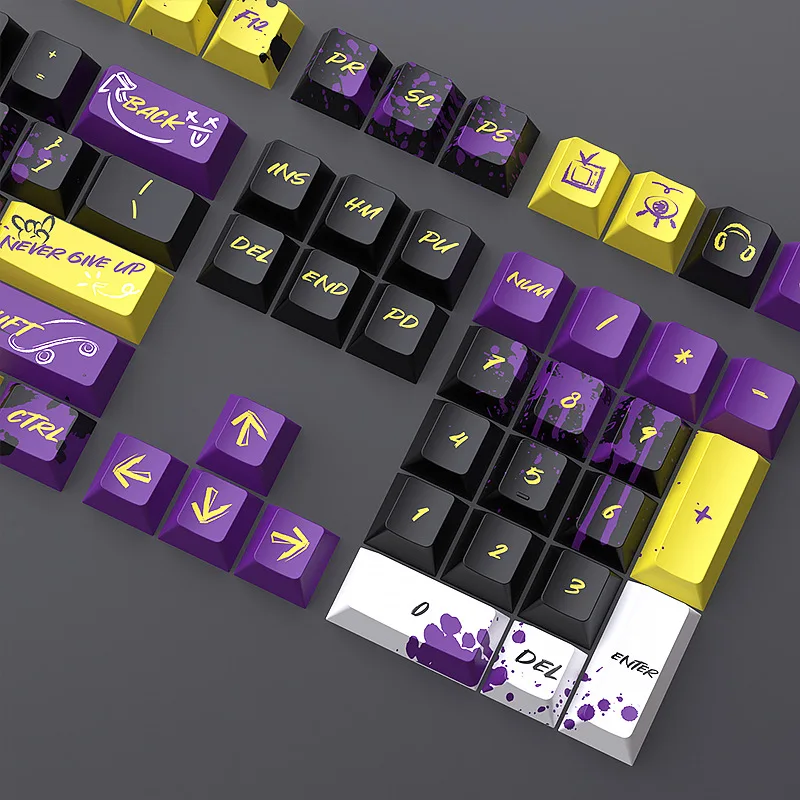 Purple Gold Theme Graffiti keycap  PBT Five-sided sublimation keycap 126 key Cherry Profile For MX Switch Mechanical Keyboard