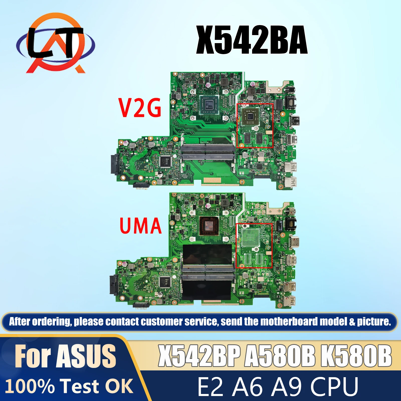 X542BP/X542BA Laptop Motherboard for ASUS Notebook Motherboards E2-9000 A9-9420 X542B A580B K580B Mainboard DDR4