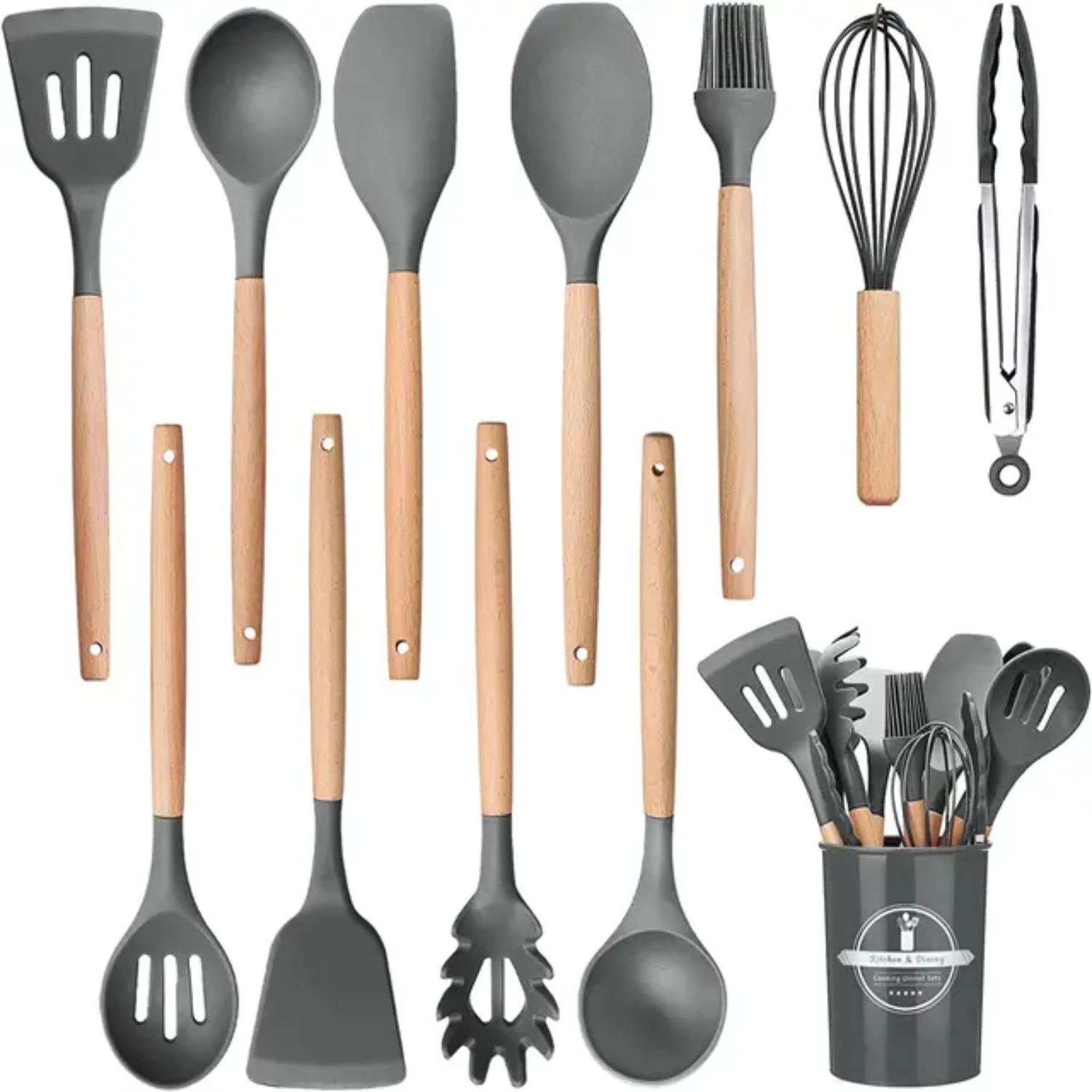 Silicone Cooking Utensils 11/12/13Pcs Kitchen Utensil Set Non-stick Spatula Wooden Handle with Storage Box Kitchen Appliances