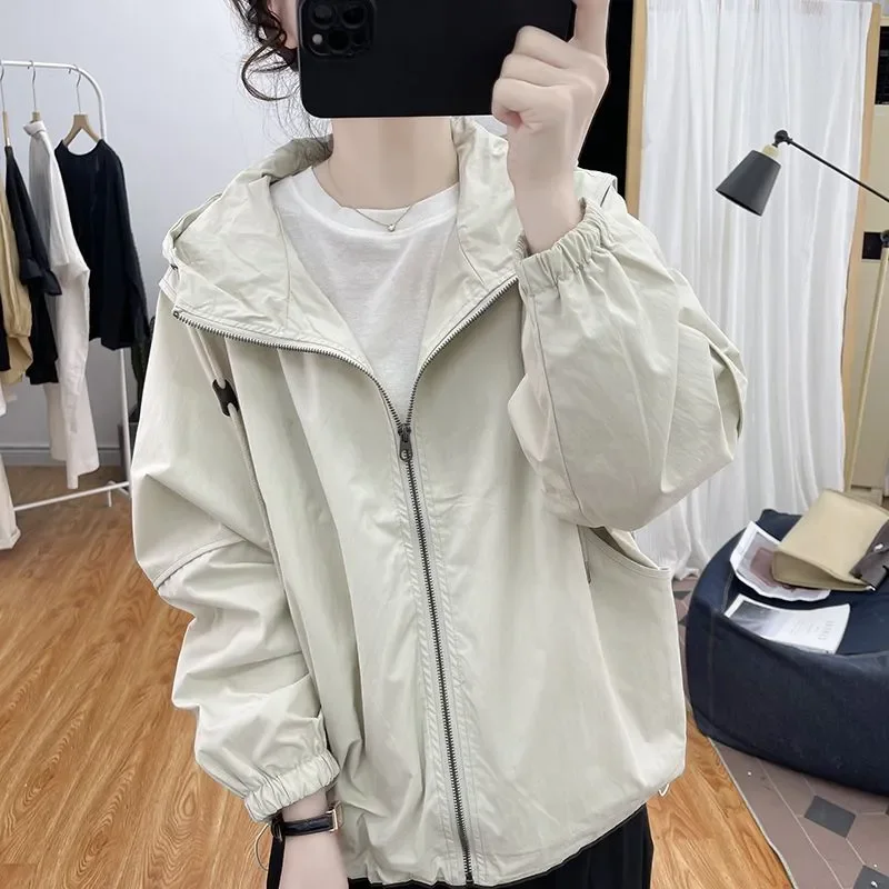 Women's ort Hooded Jaet Korean Sle Loose Slimming Windbreaker Autumn Faion Stand Collar Versatile Casual Top