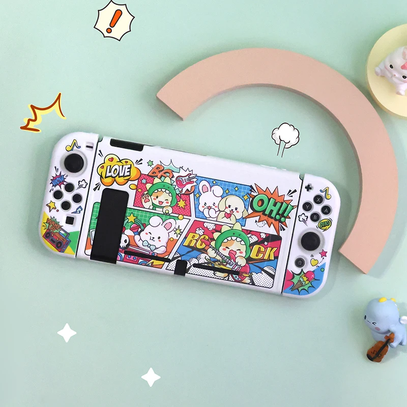 Music Time Protective Case Shell for Nintendo Switch OLED Console and Joy-Con Shock-Absorption and Anti-Scratch Hard Cover