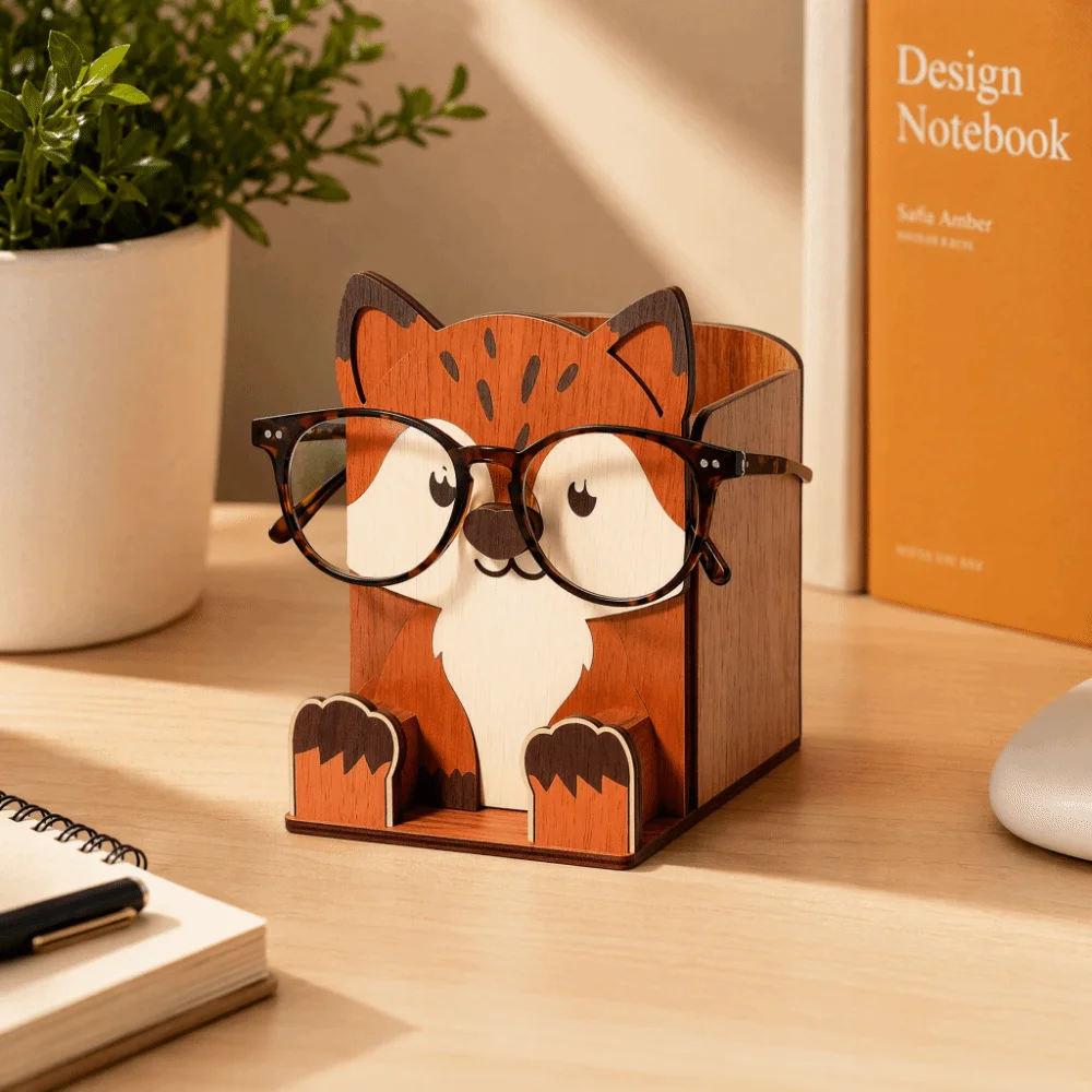 Hand Carved Animal Glasses Holder 3D Design Wooden Material Pen Holder Rack Cartoon Shape Multi-Functional Spectacle Stand