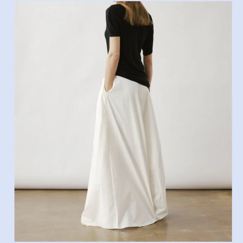 26 year spring/summer new high waisted pleated pure cotton hanging A-line large swing long skirt