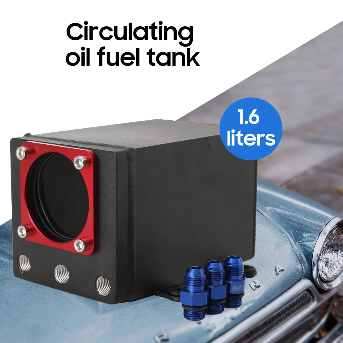 1,6 Liter Kraftstoff-Auffangbehälter 60mm Externer Pumpentank Racing Schwarz Billet Aluminium Ölauffangbehälter Einzelner Kraftstoff-Ausgleichsbehälter AN6