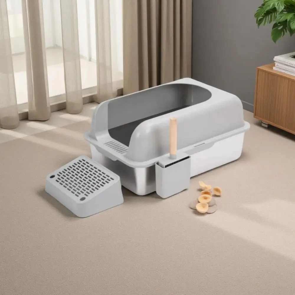 

Open Stainless Steel Cat Litter Box with Increased Height Thickness Splash Prevention Easy Cleaning Cat Toilet Pet Gift