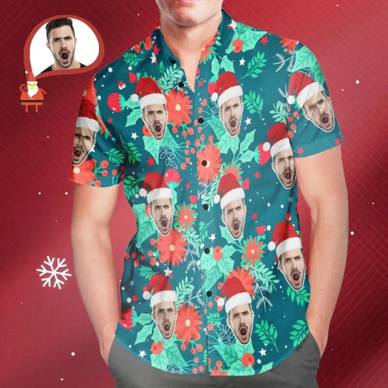 Unisex Papai Noel Cosplay Foto Gráfico Camisa, Avatar Personalizado Camisas Masculinas, Bonito DIY Xmas Gift, Roupas para Homens e Mulheres