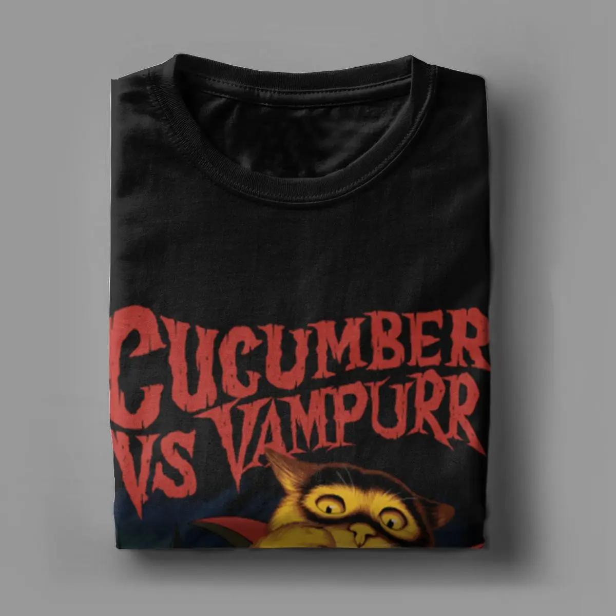 The Return Of Vampurr T-Shirt Men O Neck Pure Cotton T Shirts Vampire Cat Vs Cucumber Short Sleeve Tee Shirt Graphic Clothes