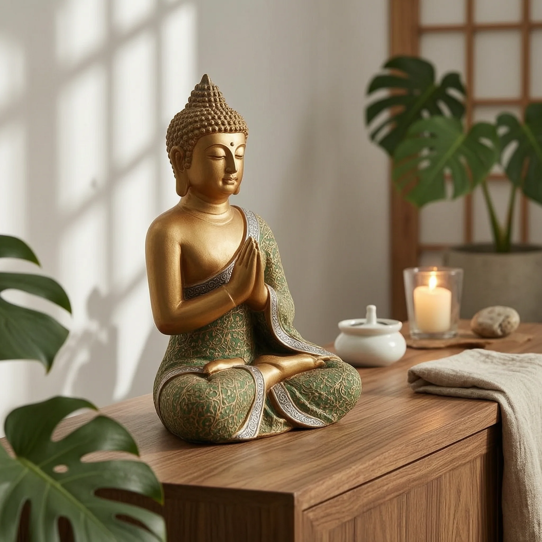 Lotus Base Buddha Statue Southeast Asian-Inspired Seated Buddha Statue Home Decor Interior Display House Decoration for Spa